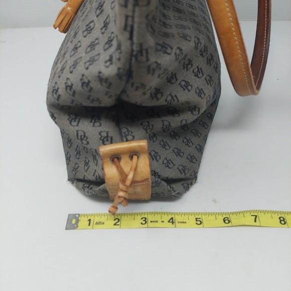 Dooney and Bourke Monogrammed Grey Tote with Brown Leather Tassel Shoulder Bag - Picture 10 of 12
